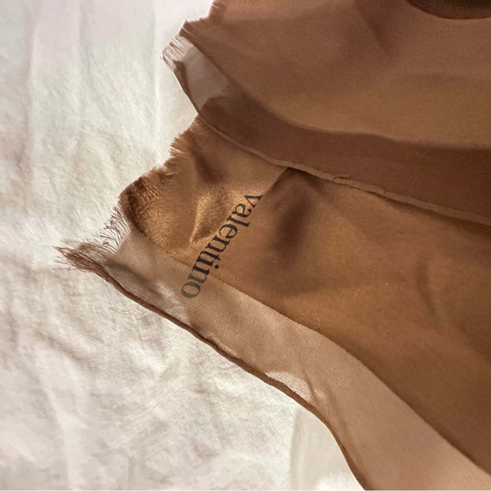 Valentino Brown, Black & Cream Striped Silk Scarf - Picture 4 of 9